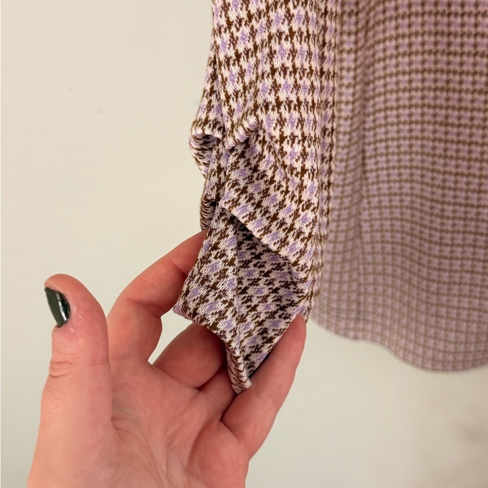 Altar'd State Houndstooth Blazer Cardigan Brown Lilac Large Made in USA - Picture 5 of 6
